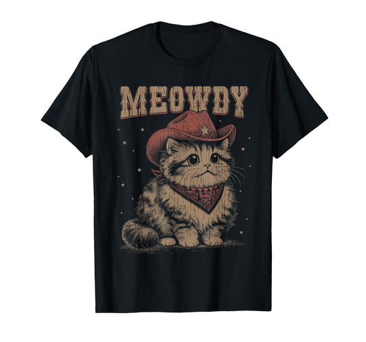 Meowdy Cat Western Cute Cowgirl Vintage Graphic T-Shirt