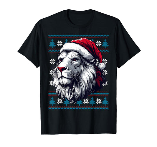 Lion Santa Hat Ugly Christmas Sweater Lion Lovers Holiday T-Shirt