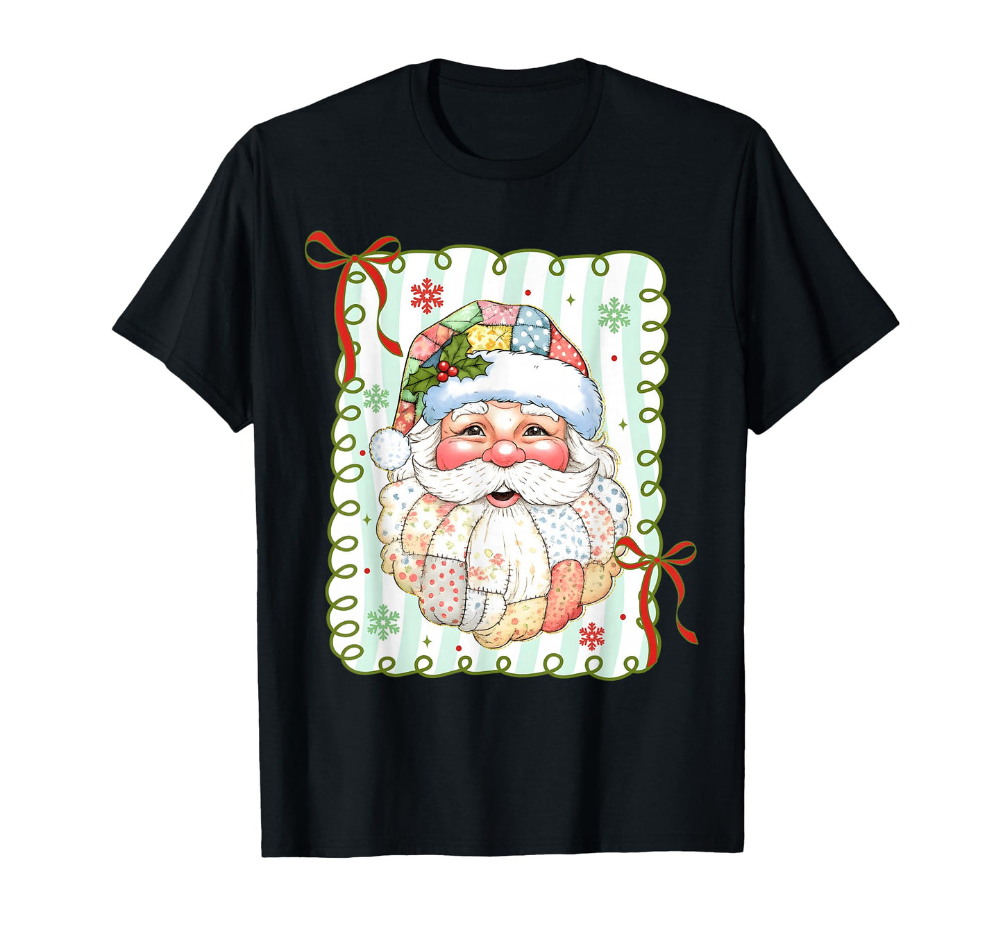Patchwork Santa Claus Funny Xmas Merry Christmas Men Women T-Shirt