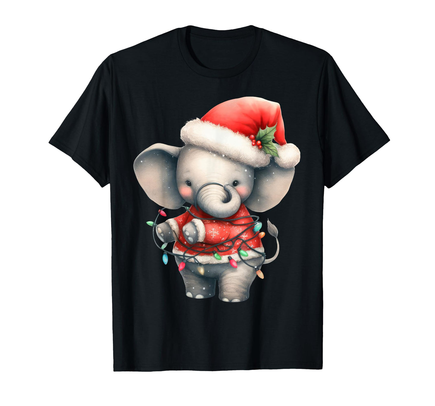 Elephant Christmas Lights Funny Santa Hat Merry Xmas T-Shirt