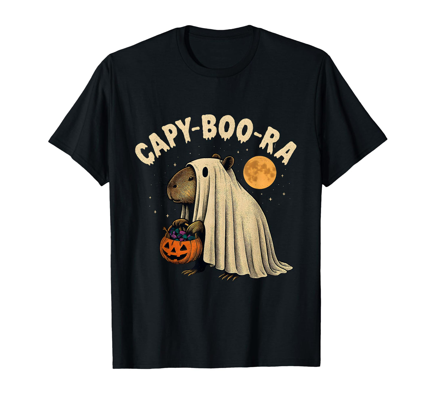 Capy-Boo-ra Ghost Capybara Cute Halloween Moon Design T-Shirt