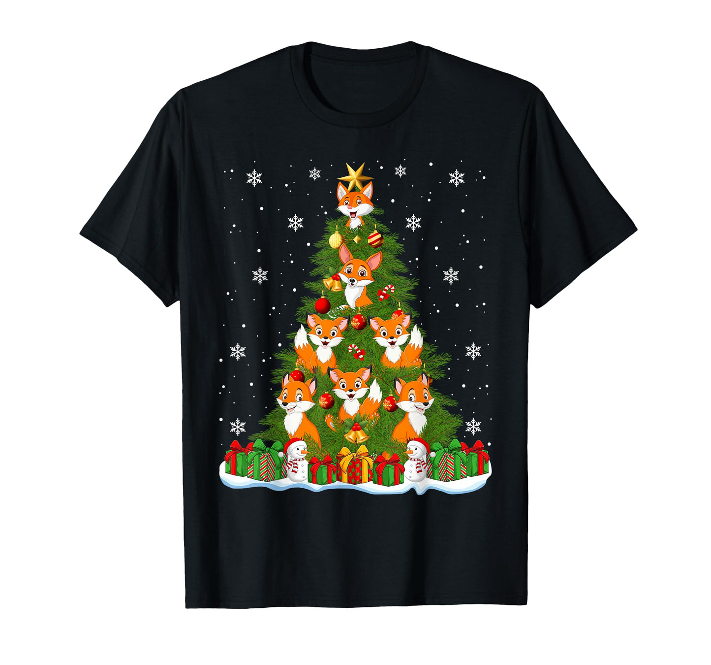 Cute Fox Christmas Tree Lights Holiday Decor Funny Fox Xmas T-Shirt