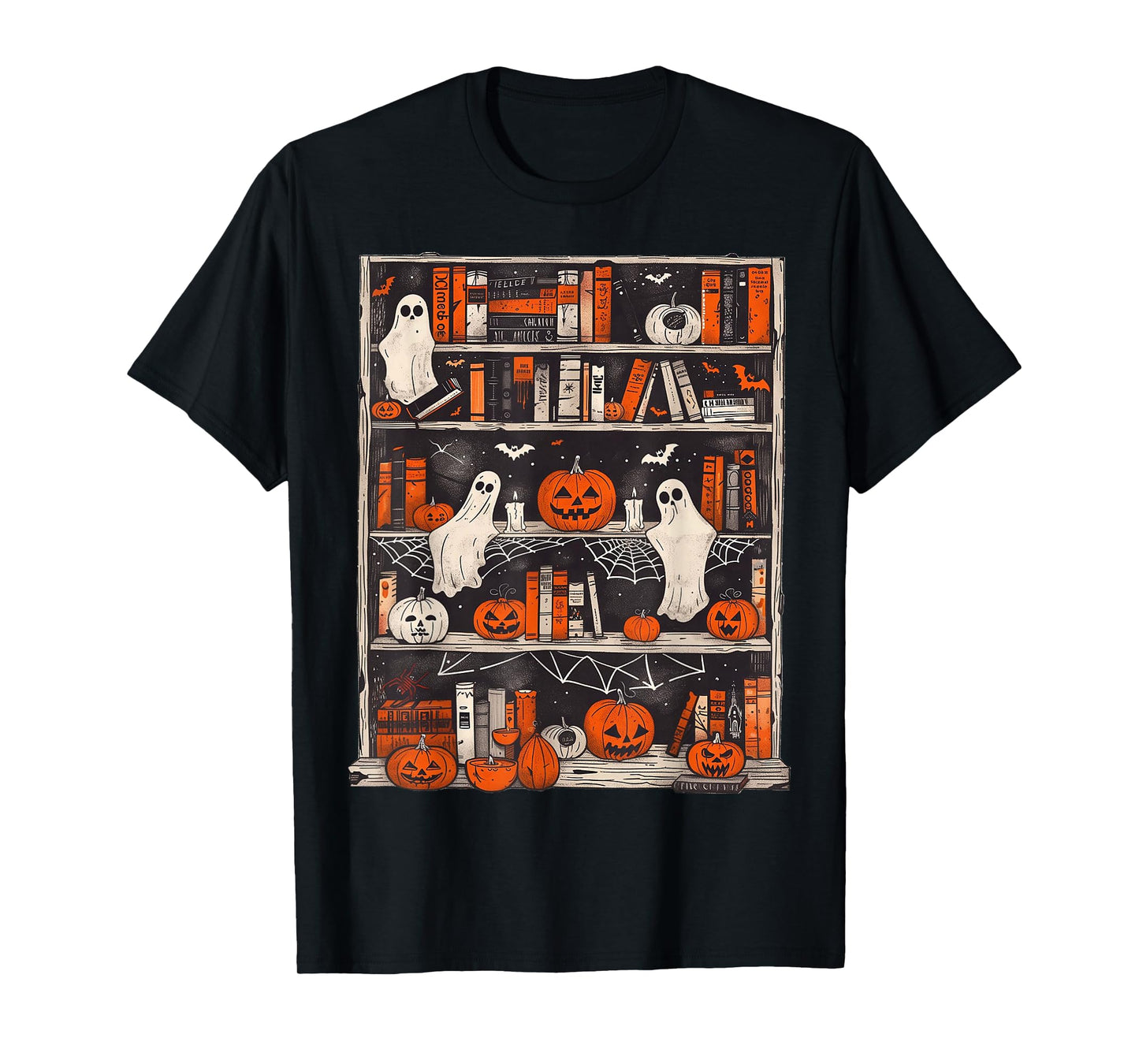 Ghost Bookcase Shirt Ghost Book Halloween Teacher Book Lover T-Shirt
