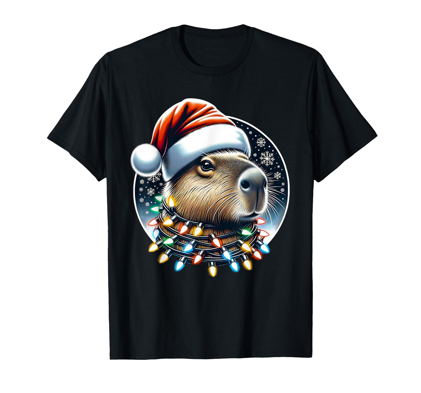 Christmas Capybara Santa Hat Xmas Lights Men Women Kids T-Shirt