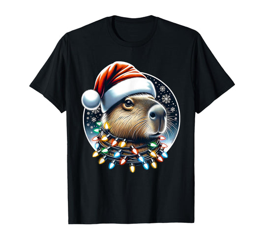 Christmas Capybara Santa Hat Xmas Lights Men Women Kids T-Shirt