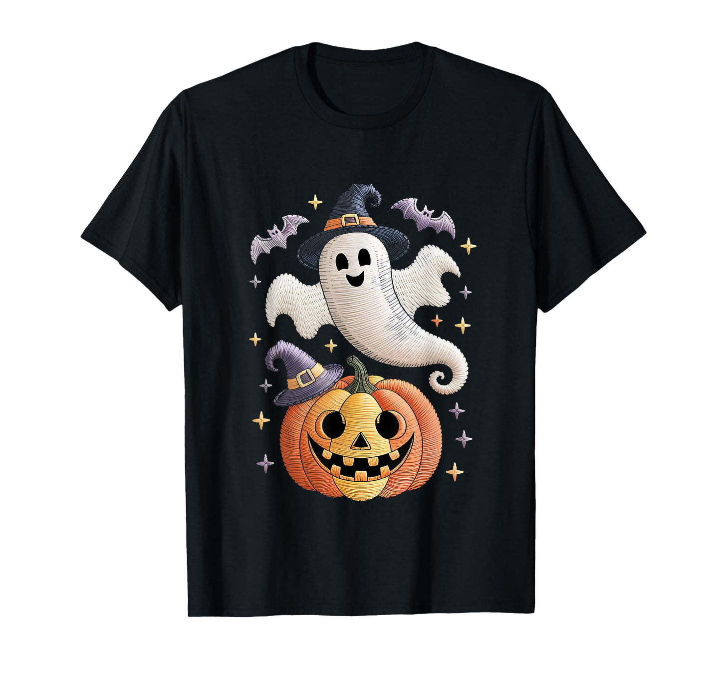 Halloween Ghost and Pumpkin Witch Hat Spooky Design T-Shirt