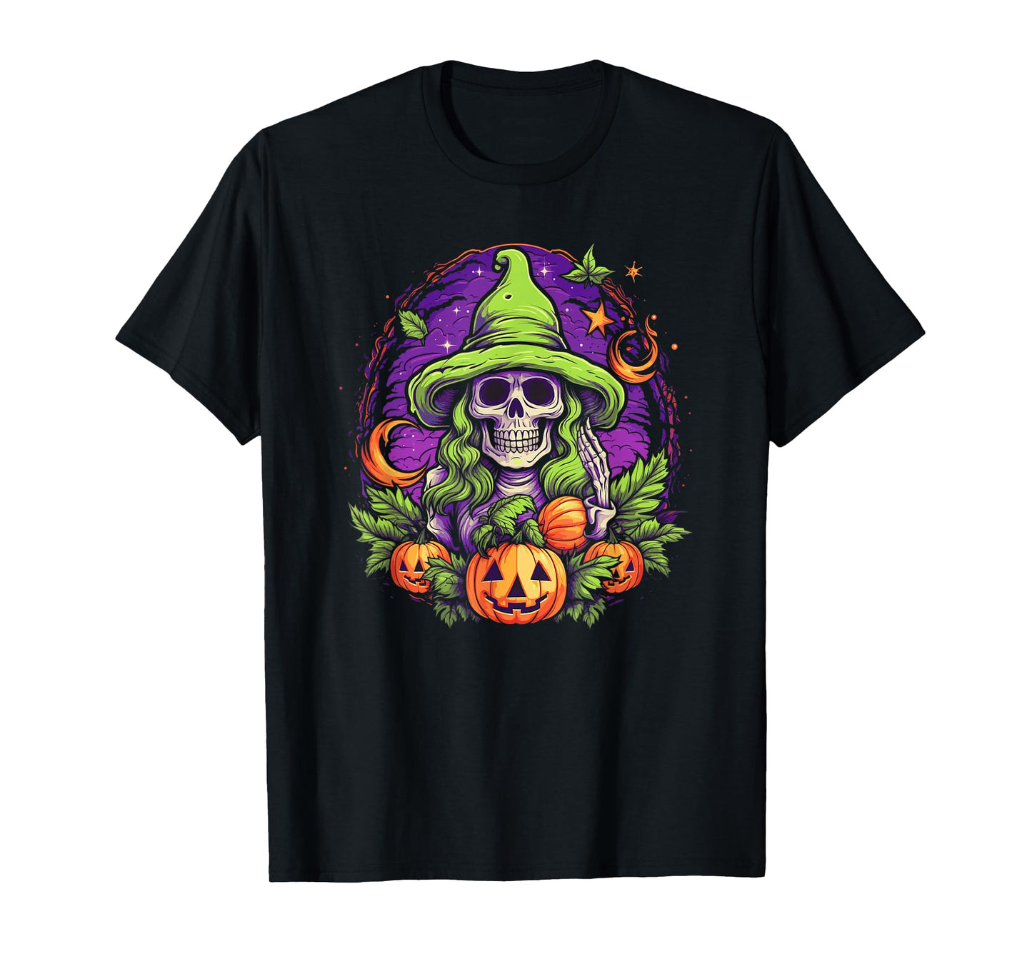 Funny Sarcastic Cannabis Weed Pumpkin Witch Halloween Skull T-Shirt
