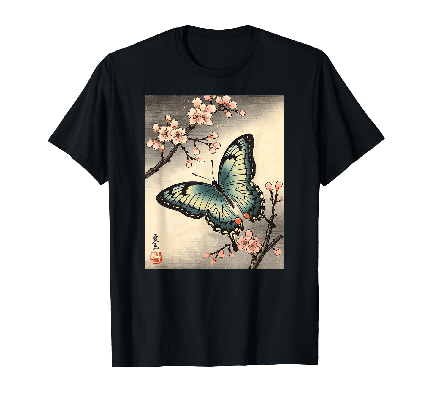 Japanese Art Butterfly Kyosai Vintage Japan Artwork T-Shirt