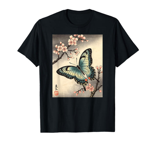 Japanese Art Butterfly Kyosai Vintage Japan Artwork T-Shirt