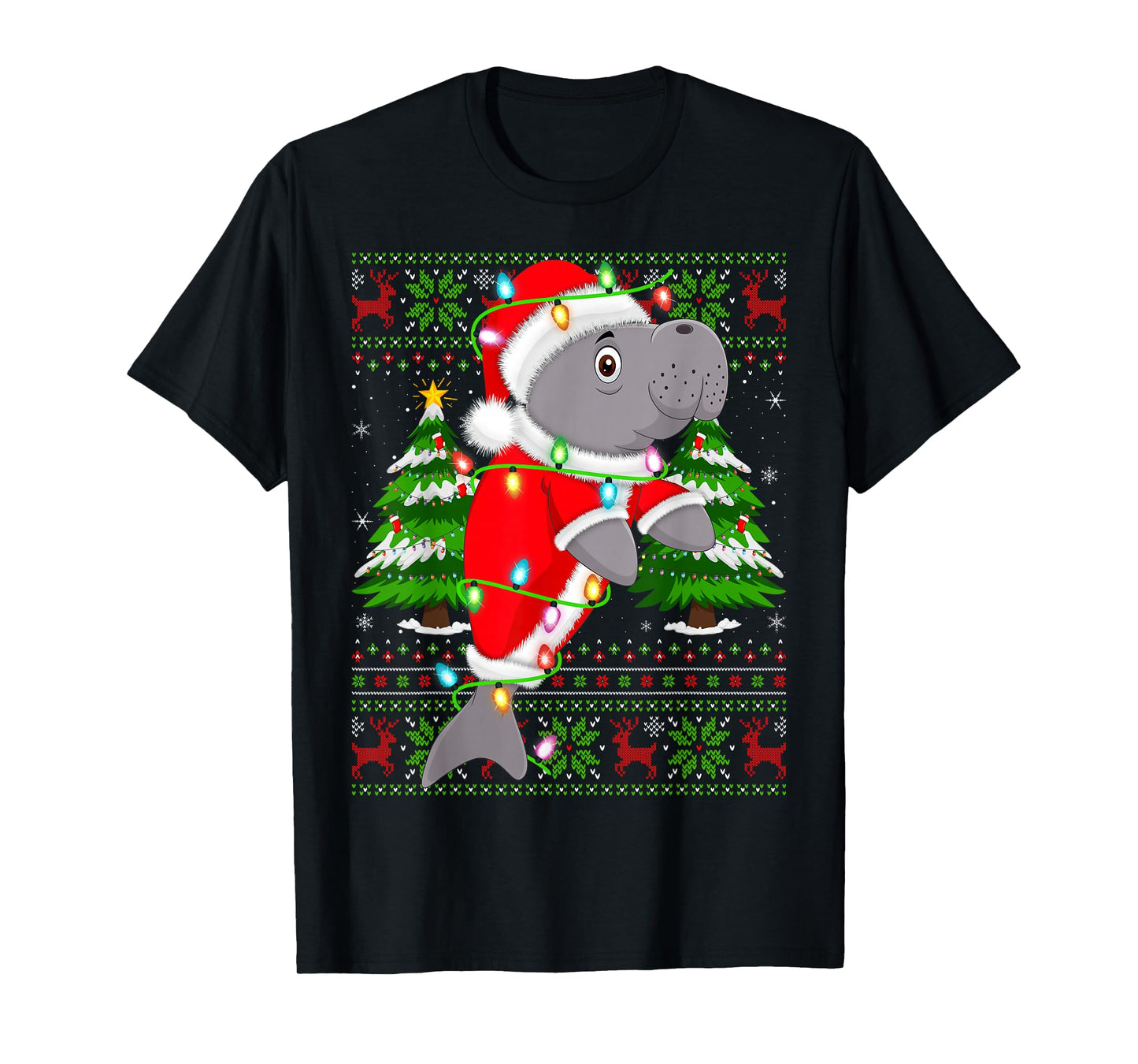 Manatee Christmas Lights Santa Costume Ugly Xmas Sweaters T-Shirt
