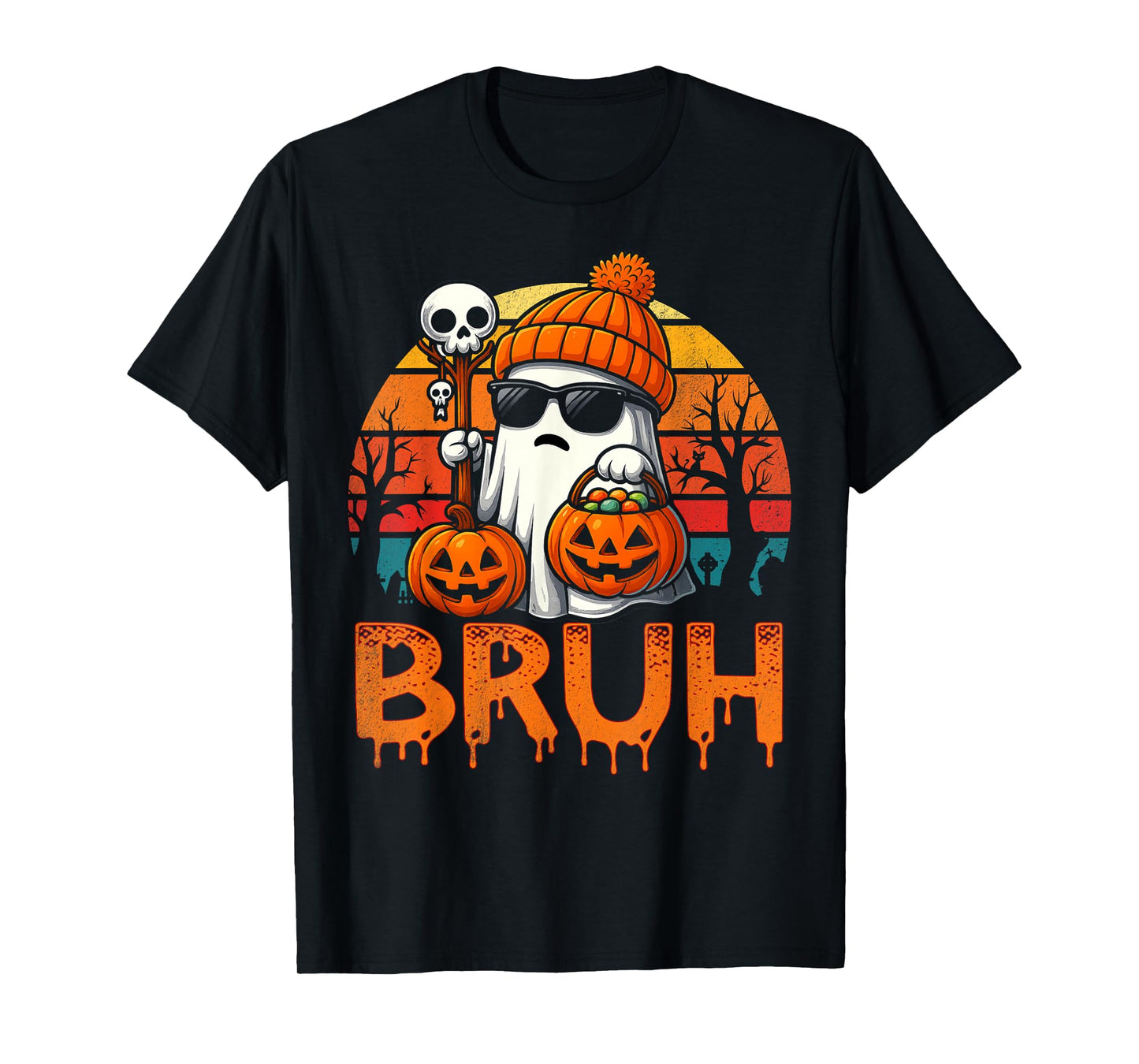 Bruh Ghost Halloween Cute Ghost Trick Or Treat Candy Kids T-Shirt