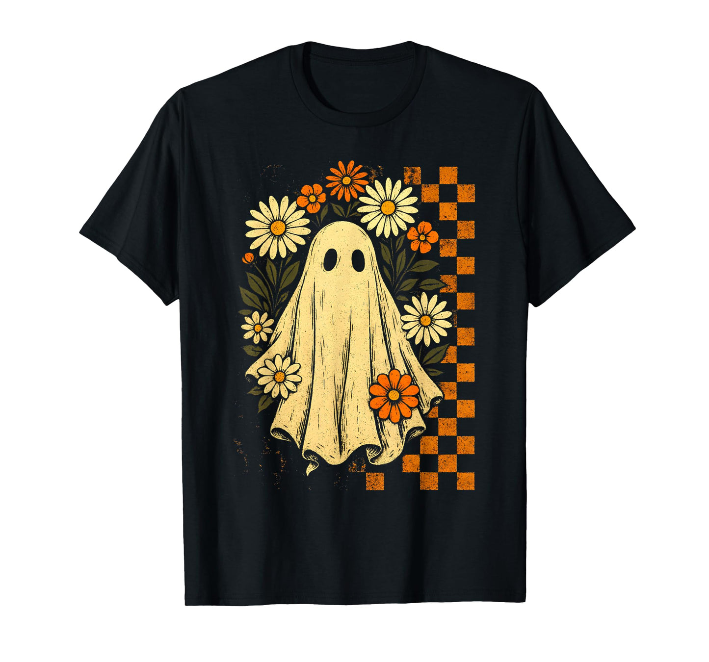 Vintage Floral Ghost Groovy Halloween Spooky Girls Women T-Shirt