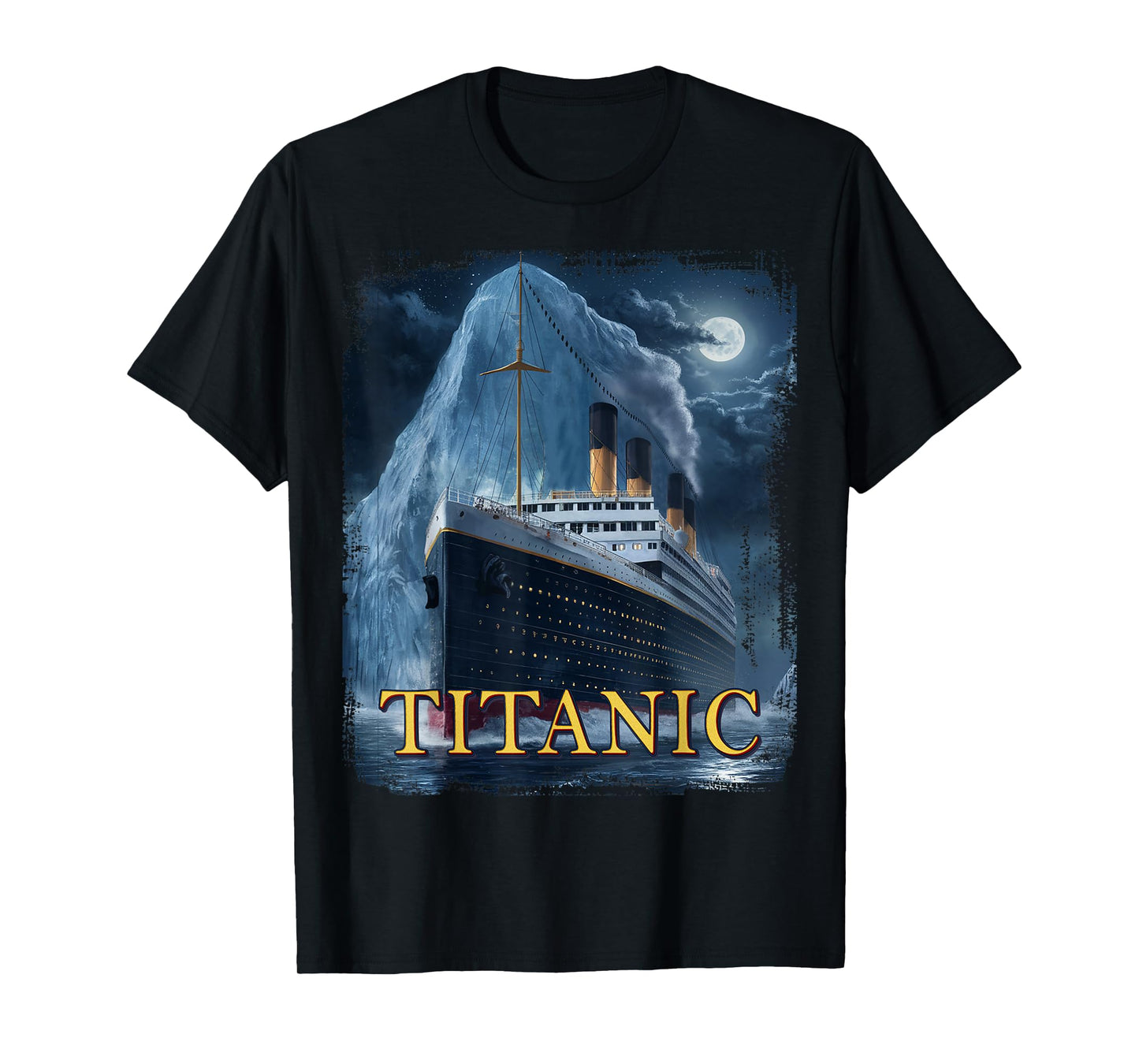 Titanic Cruise Ship Graphic Hit Iceberg April 15th 1912 T-Shirt, Small, Black