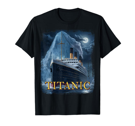 Titanic Cruise Ship Graphic Hit Iceberg April 15th 1912 T-Shirt, Small, Black