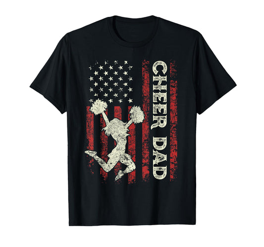 Cheer Dad US Flag Dad Men Patriotic Cheerleader Fathers Day T-Shirt