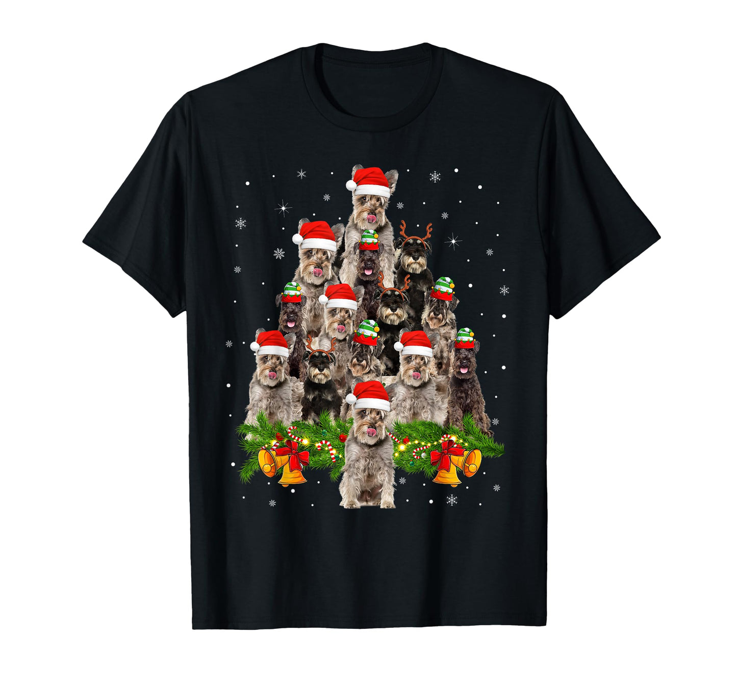Miniature Schnauzer Christmas Tree Lights Santa Pet Dog Xmas T-Shirt
