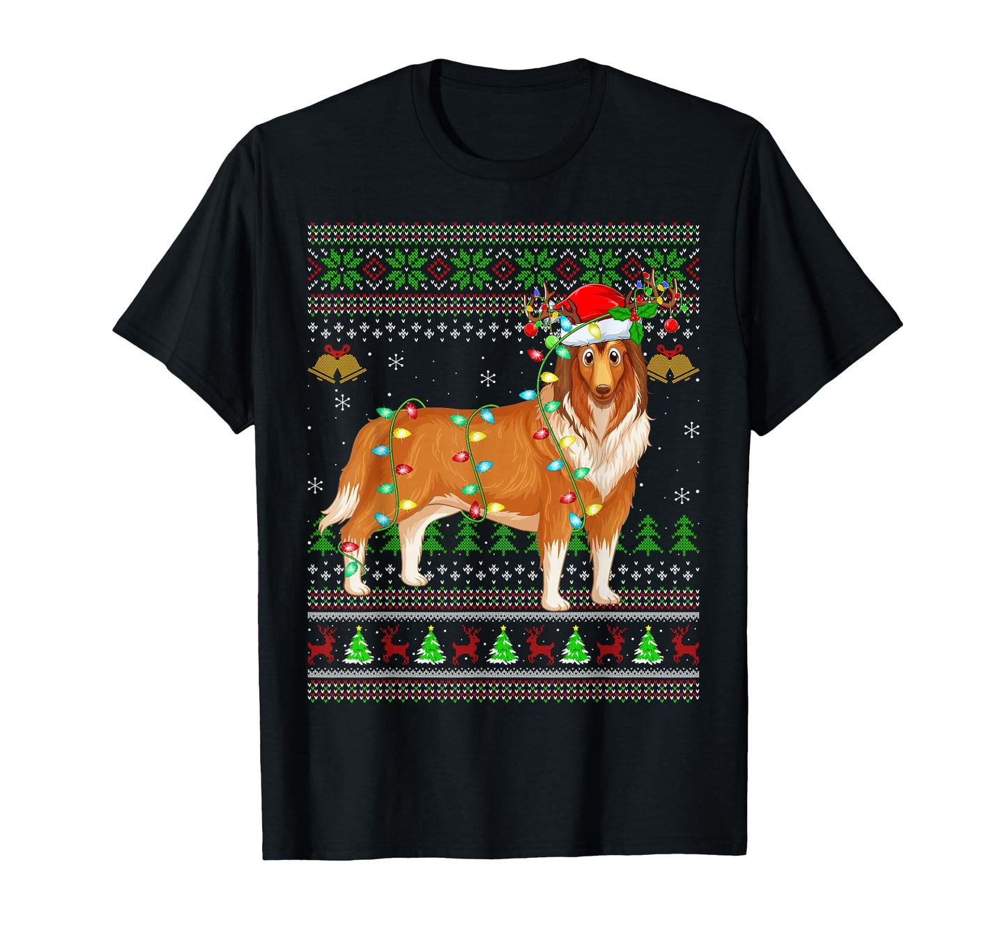 Rough Collie Dog Ugly Christmas Sweaters Holiday Santa Xmas T-Shirt