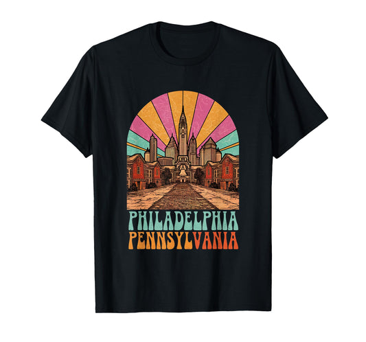 Vintage Philadelphia Pennsylvania Skyline Cityscape Retro T-Shirt
