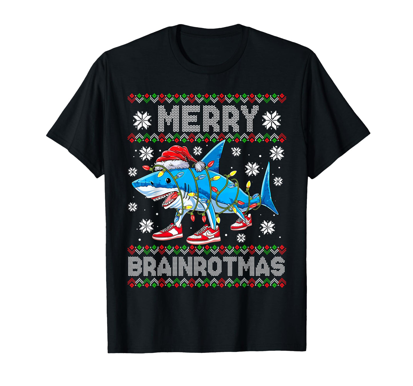 Merry Brainrotmas Christmas Slang Gen Z Gen Alpha Meme Shark T-Shirt