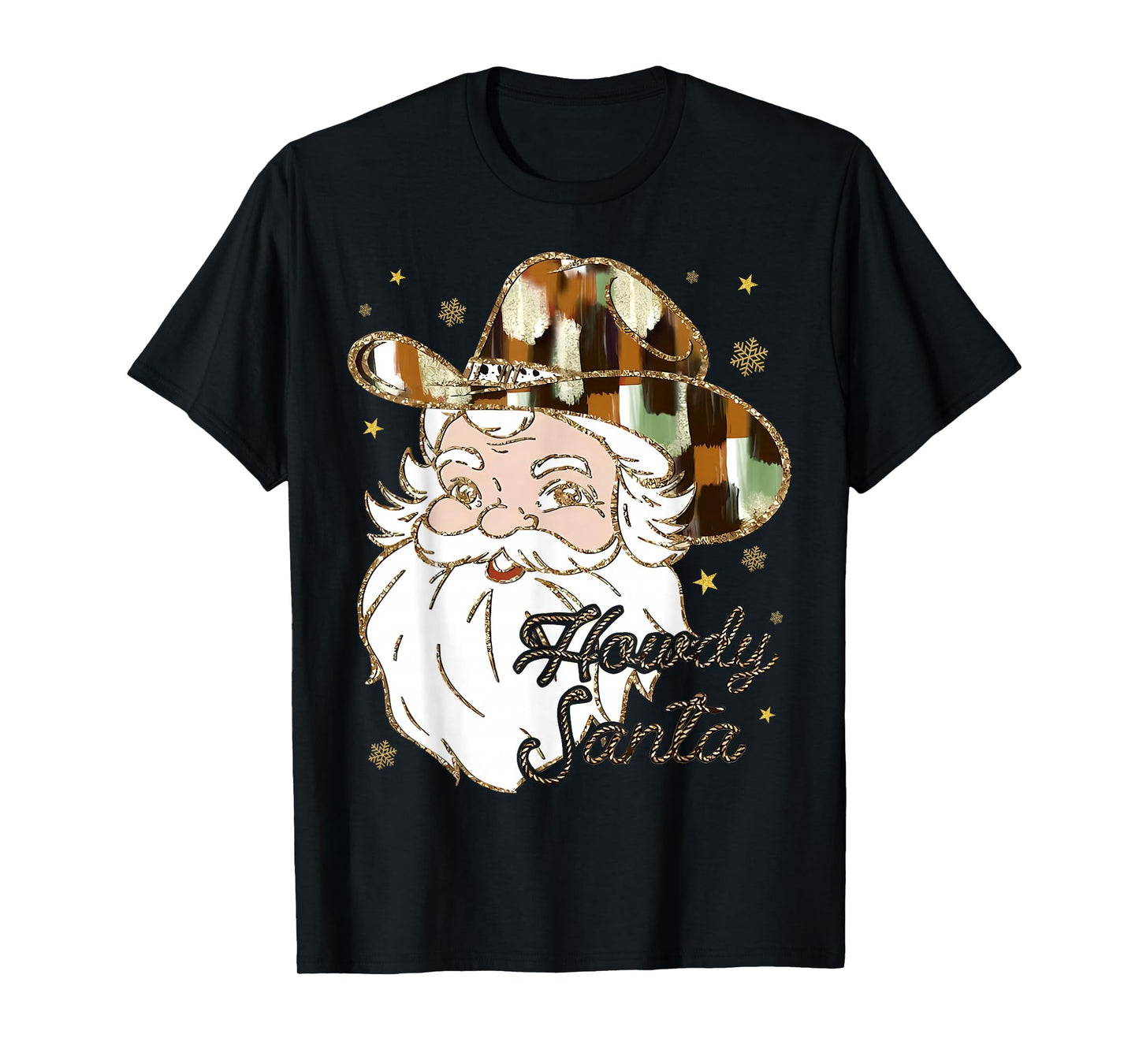 Howdy Santa Western Cowhide Santa Cowboy Christmas Holiday T-Shirt