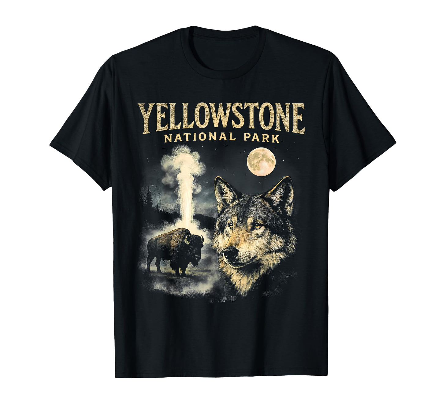 90s Yellowstone National Park Wolf And Bison Vintage T-Shirt