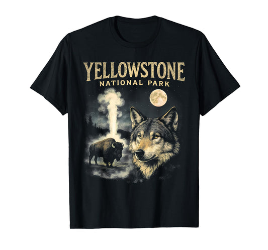 90s Yellowstone National Park Wolf And Bison Vintage T-Shirt