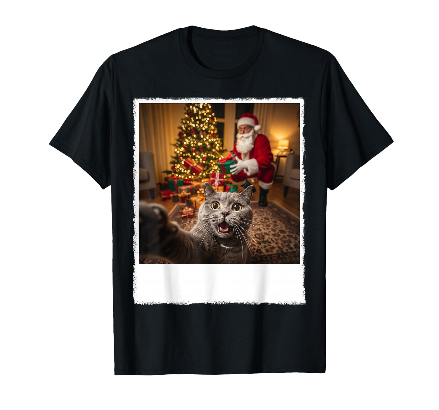 Funny Xmas Cat Selfie with Santa Claus Gifts Christmas Night T-Shirt