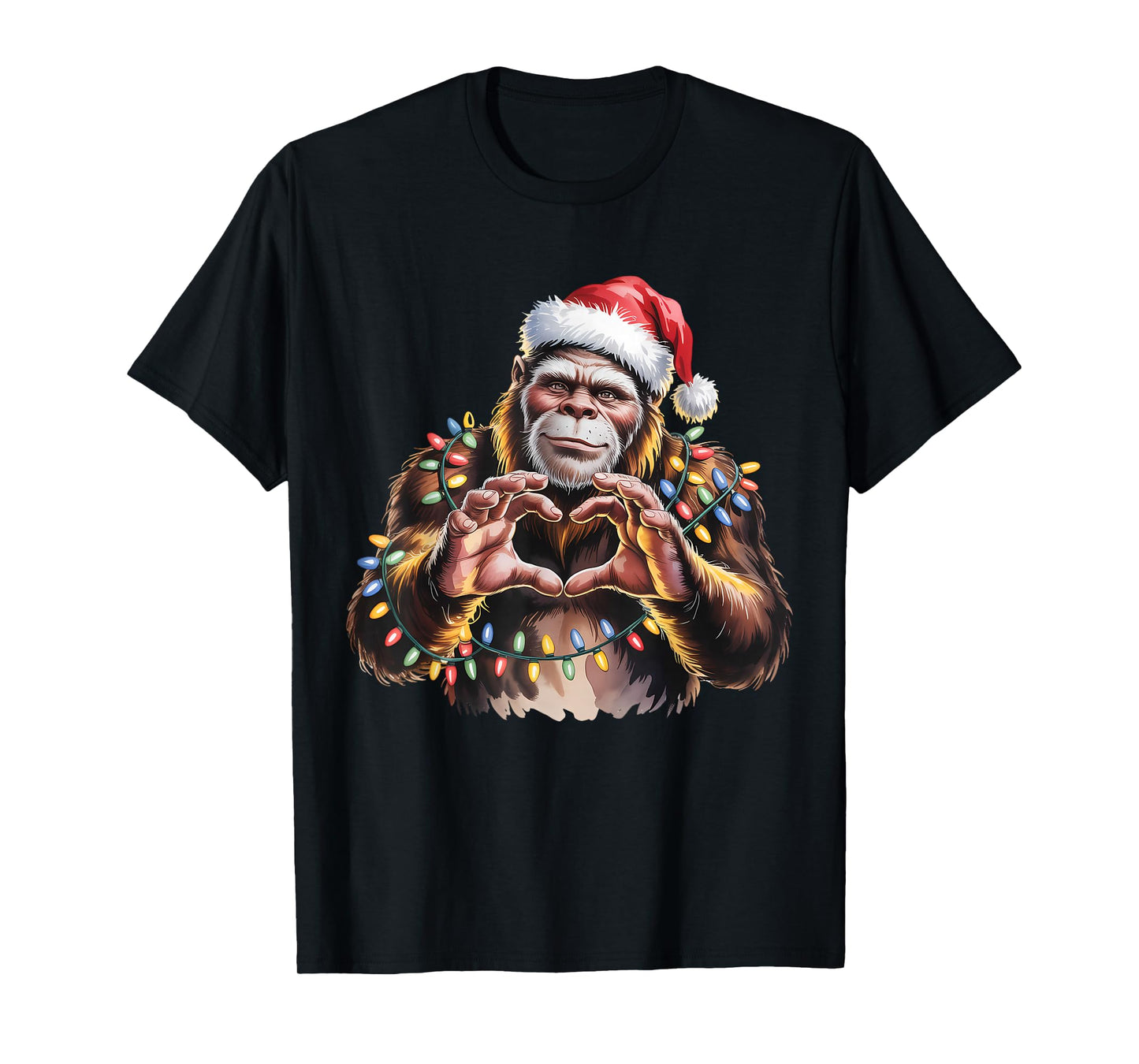 Bigfoot Heart Santa Hat Christmas T-Shirt
