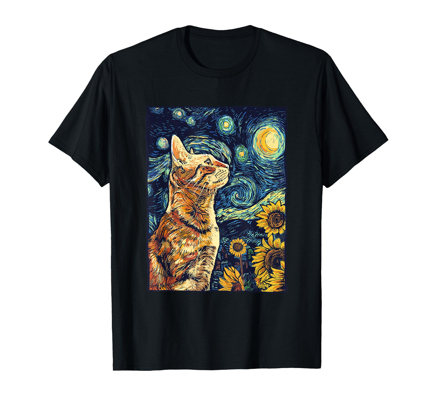 Van Gogh Starry Night Cat Shirt Van Gogh Cat Painting T-Shirt