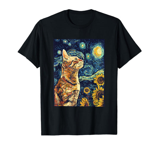 Van Gogh Starry Night Cat Shirt Van Gogh Cat Painting T-Shirt