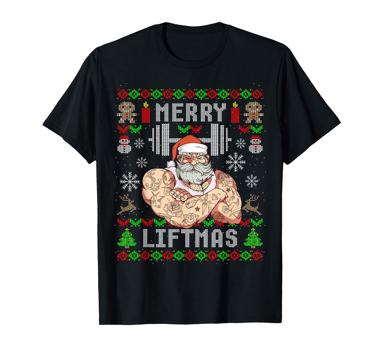 Funny Merry Liftmas Ugly Christmas Workout Powerlifting T-Shirt