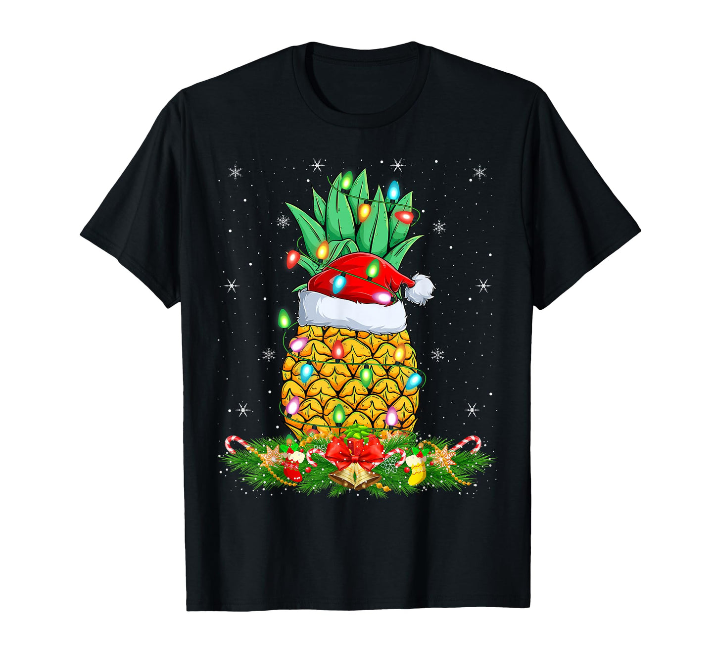 Pineapple Christmas Lights Funny Santa Hat Pineapple Xmas T-Shirt