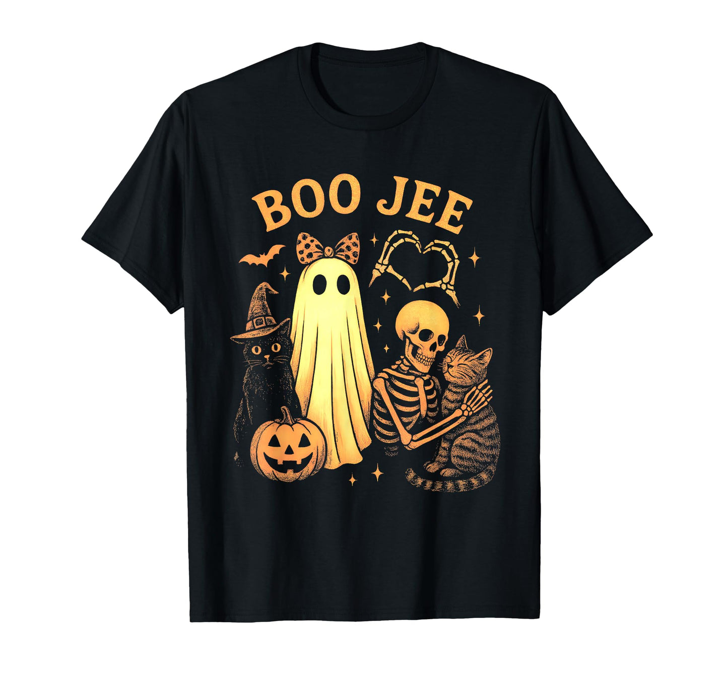 Cute Boo JEE Bow Ghost Hand Heart Skeleton Holding Cat Witch T-Shirt