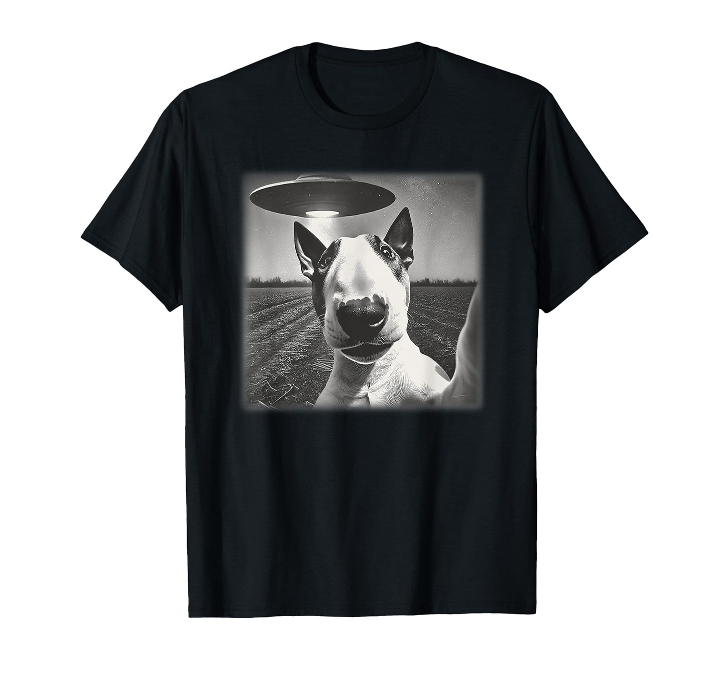 Vintage English Bull Terrier UFO Alien Selfie Dog Mom Dad Men Women Kids T-Shirt
