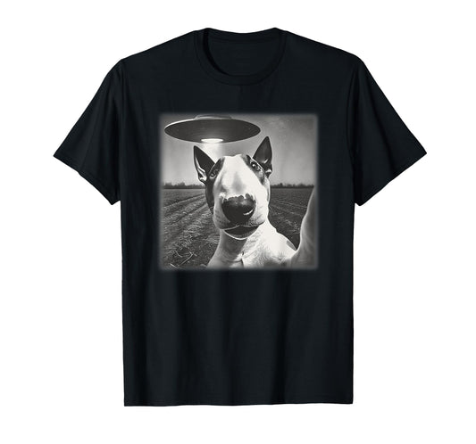 Vintage English Bull Terrier UFO Alien Selfie Dog Mom Dad Men Women Kids T-Shirt