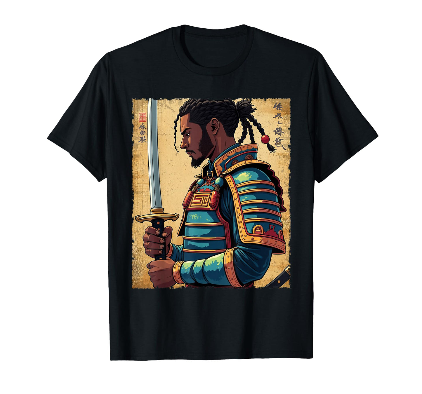 African Samurai Vintage Afro American Bushido Warrior Katana T-Shirt