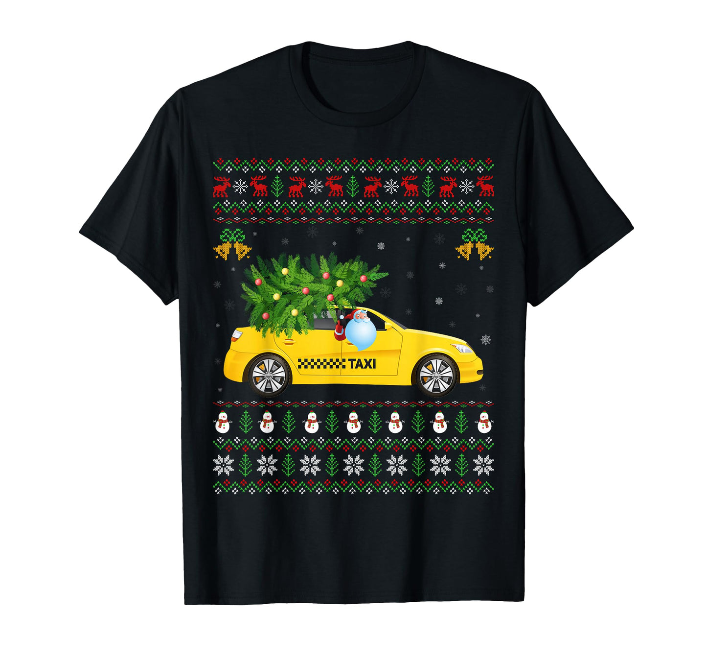 Ugly Xmas Sweater Funny Santa Taxi Driver Christmas Pajamas T-Shirt
