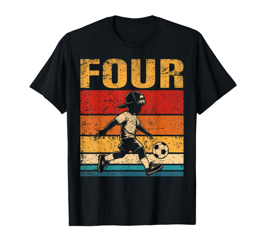 4 Year Old Soccer Boy Birthday Vintage 4th Birthday Boy T-Shirt