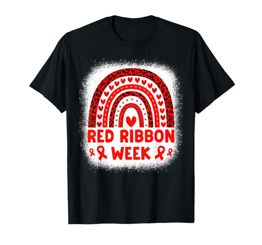 Red Ribbon Week Awareness Rainbow Men Women Kids Red Ribbon T-Shirt