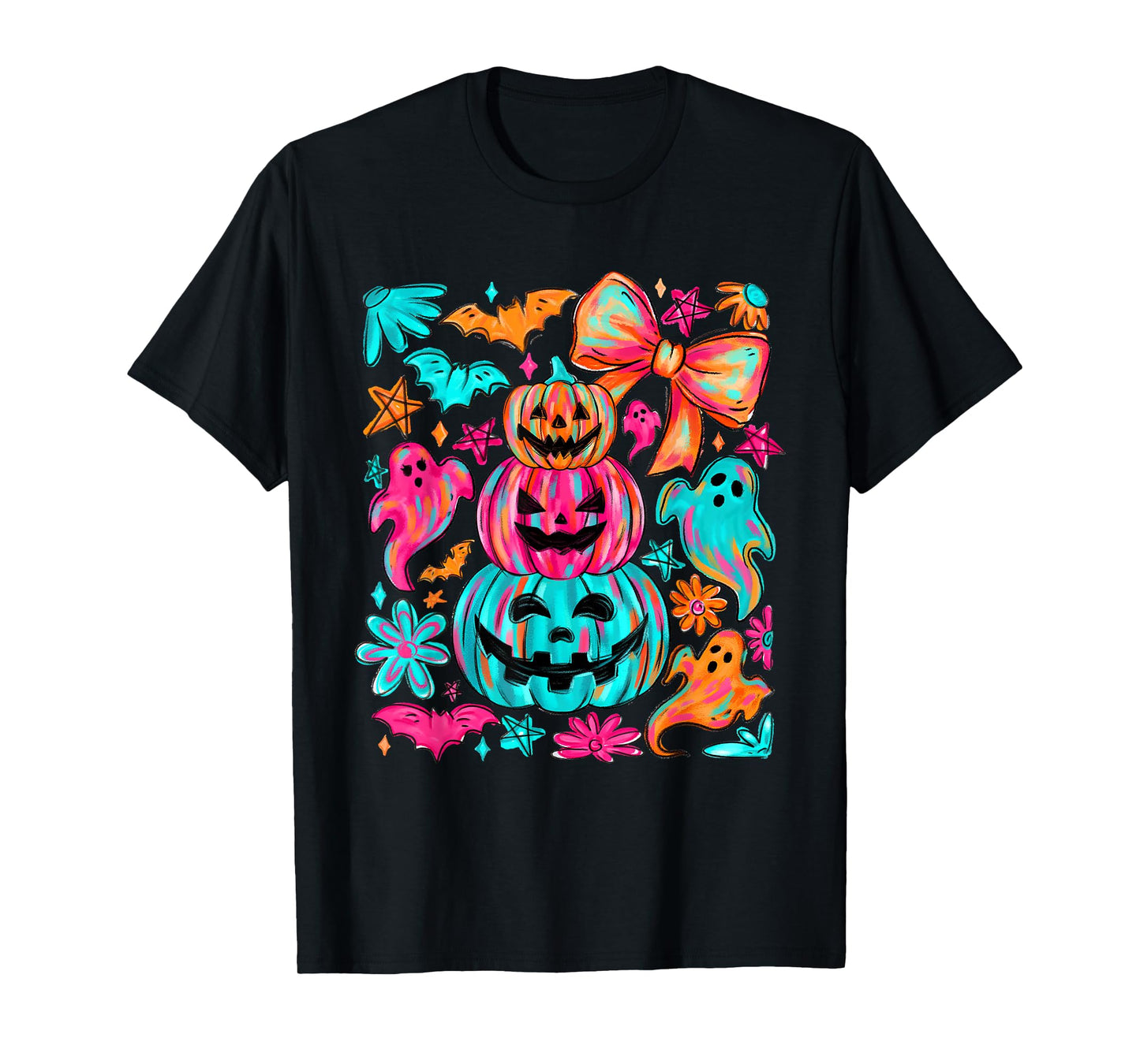 Coquette Floral Ghost Halloween Pumpkin Autumn Fall Vibes T-Shirt