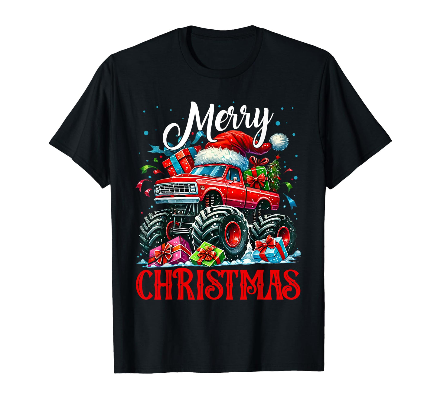 Monster Truck Merry Christmas Santa Hat Toddler Men Boys T-Shirt