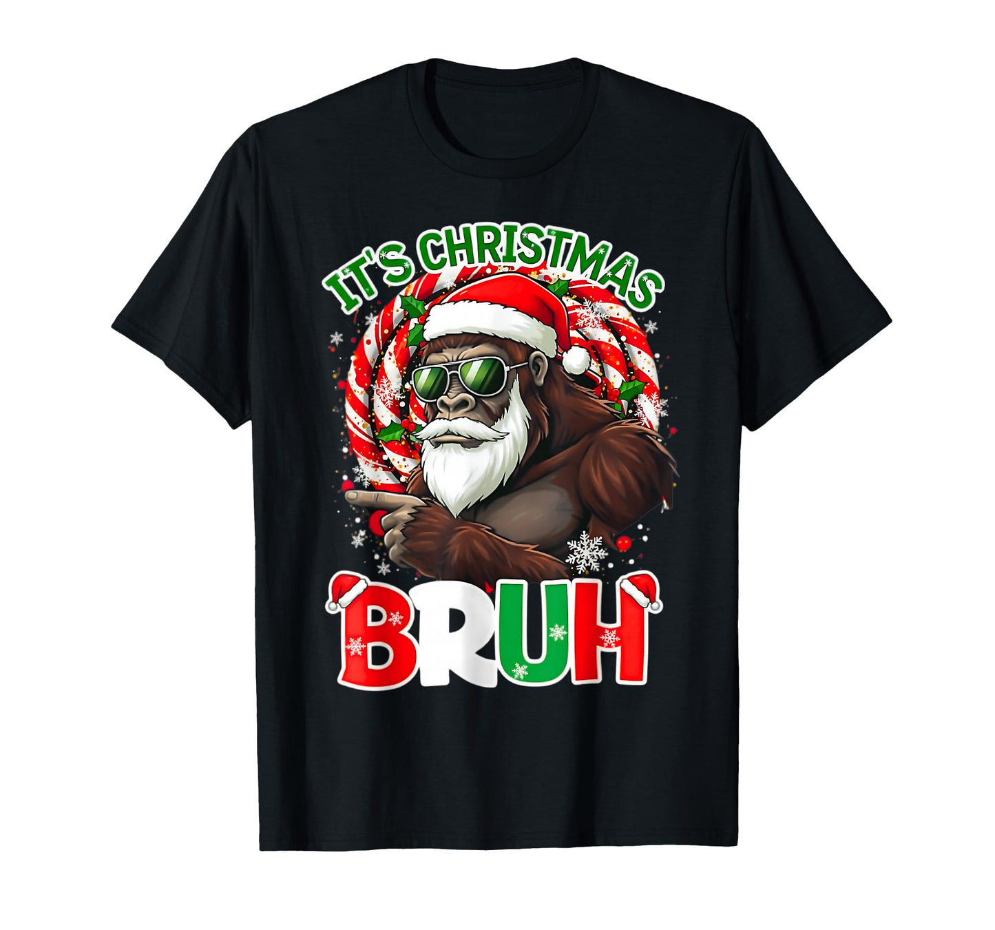 Bruh Christmas Boys Kids It's Christmas Bruh Funny Bigfoot T-Shirt