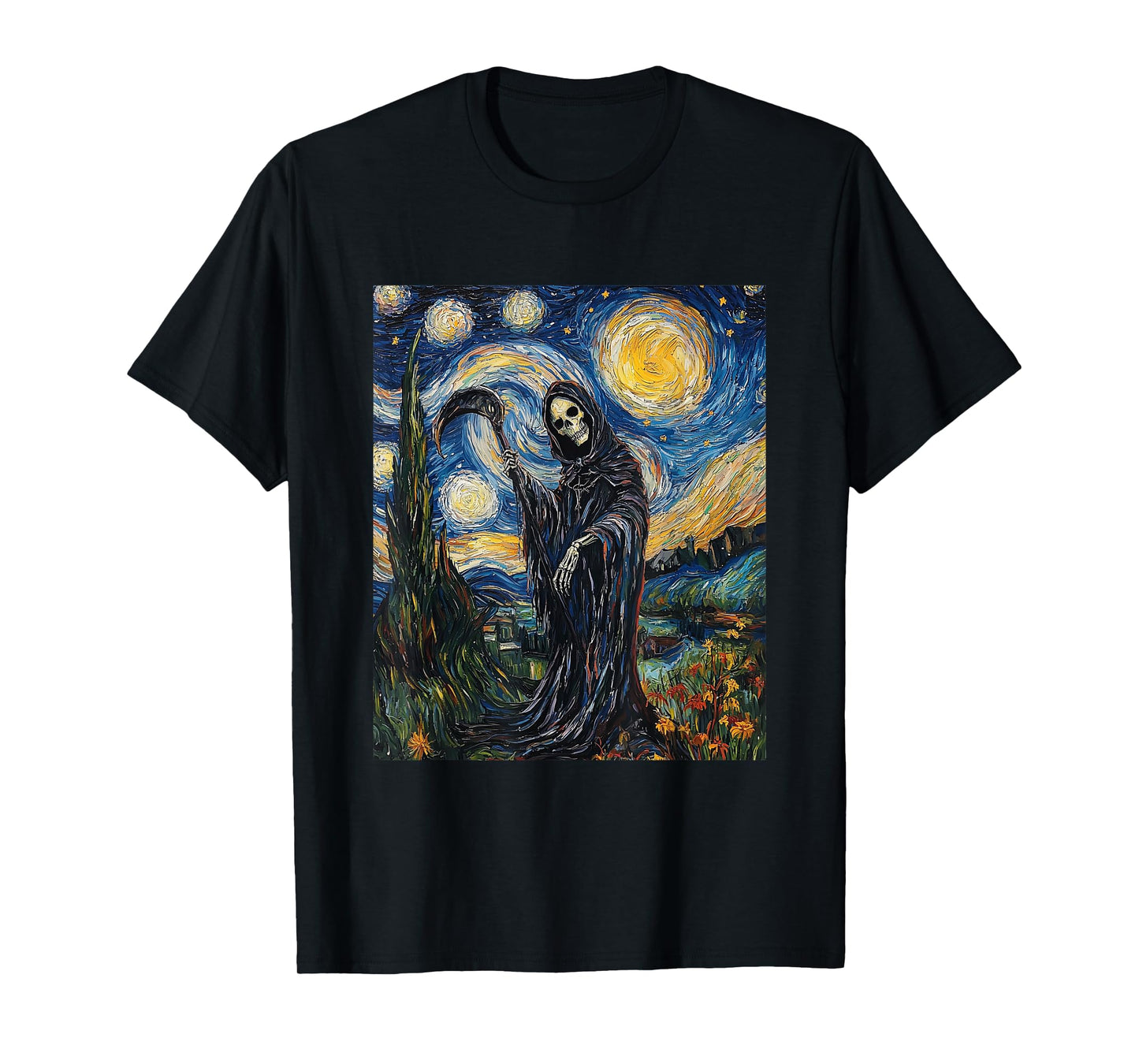 Grim Reaper Skeleton - Van Gogh Style - Starry Night T-Shirt
