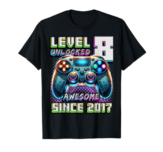 8th Birthday Boy Level 8 Gamer 8 Year Video Game Party T-Shirt