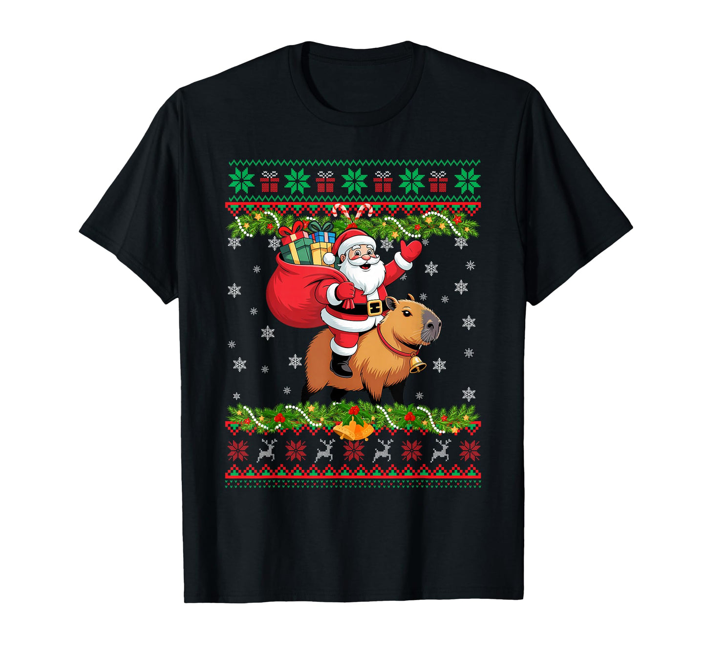 Xmas Pajamas Ugly Santa Riding Capybara Christmas T-Shirt