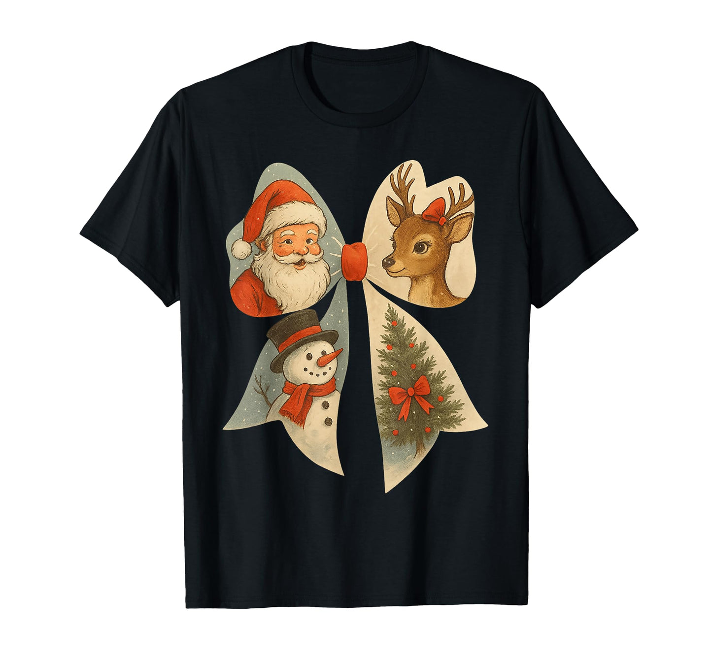 Preppy Christmas Coquette Bow Reindeer Snowman Santa Claus T-Shirt