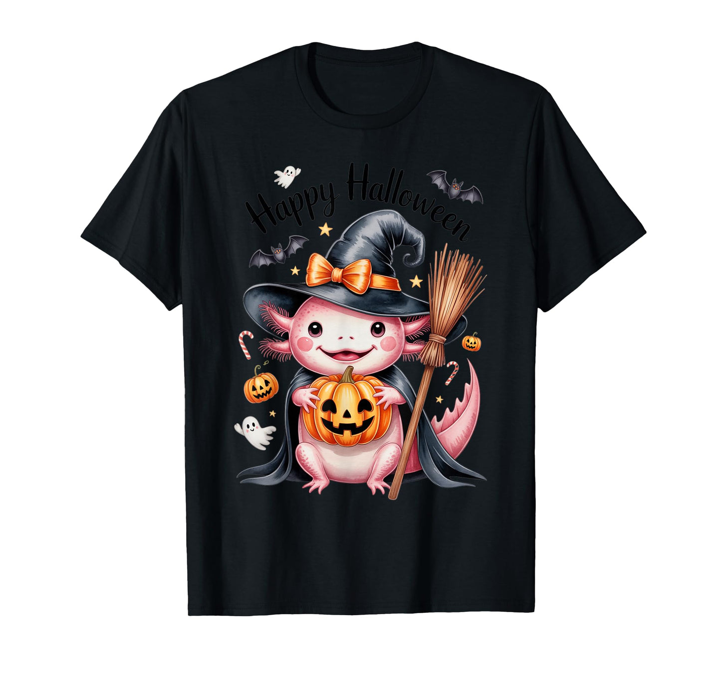 Witchy Axolotl Halloween Magic – Cute Pumpkin Night T-Shirt