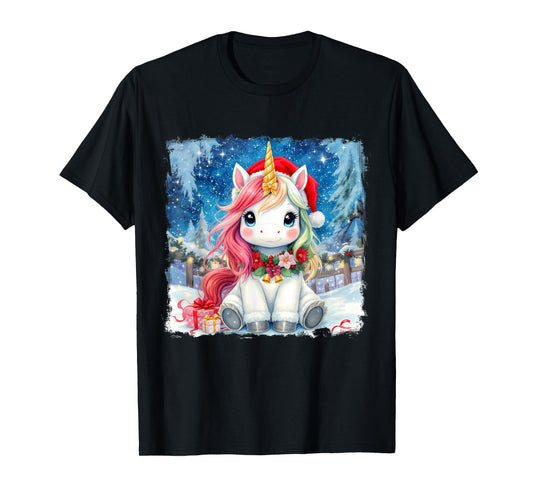 Cute Unicorn Magical Christmas Girls Kids Santa Xmas T-Shirt