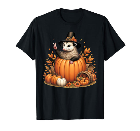 Autumn Pumpkin Fall Possum Thanksgiving Womens Mens Kids T-Shirt