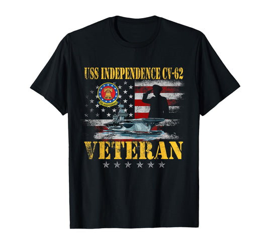 Vintage USS Independence CV-62 Aircraft Carrier Flag Veteran T-Shirt